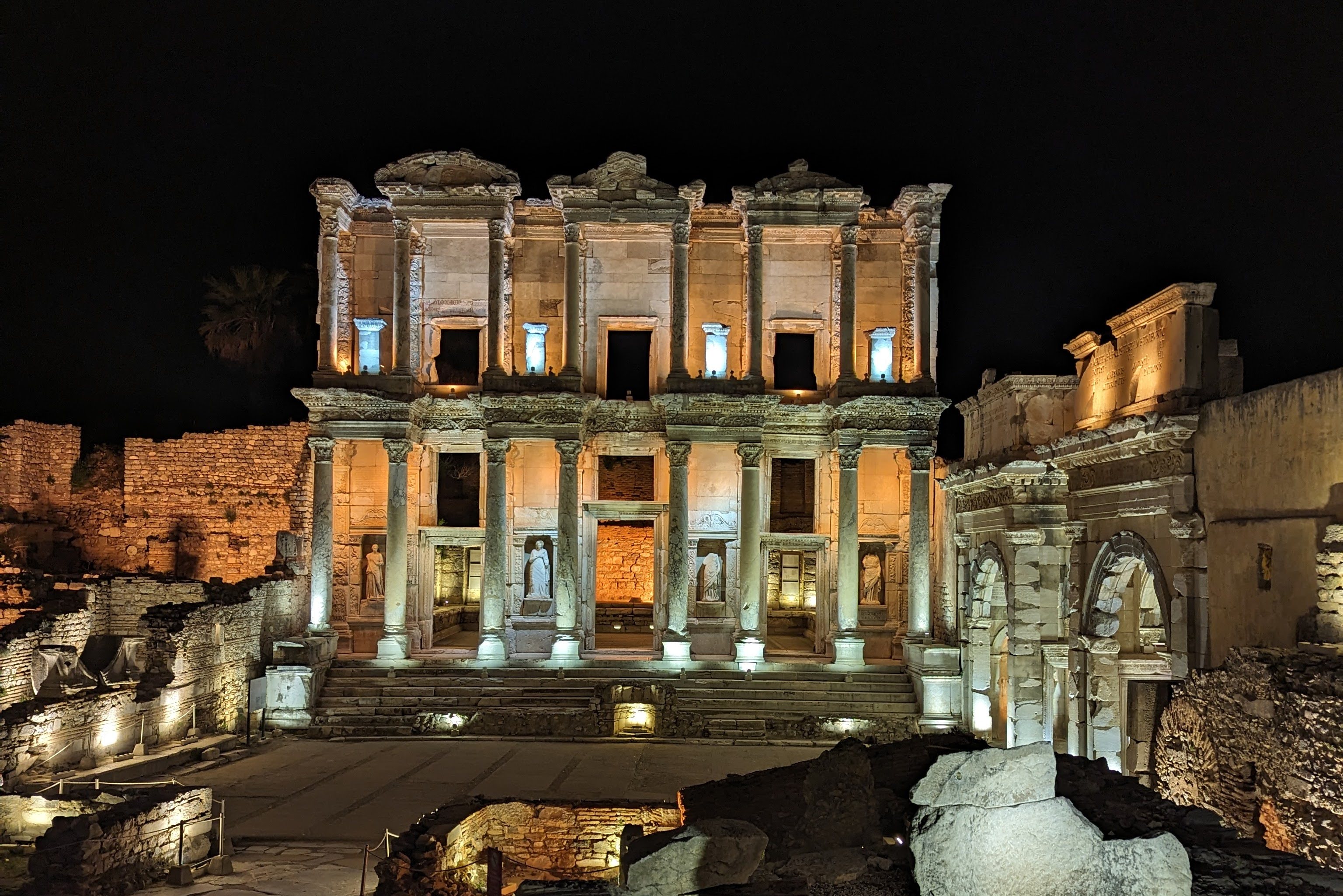 The Library of Celsus at night